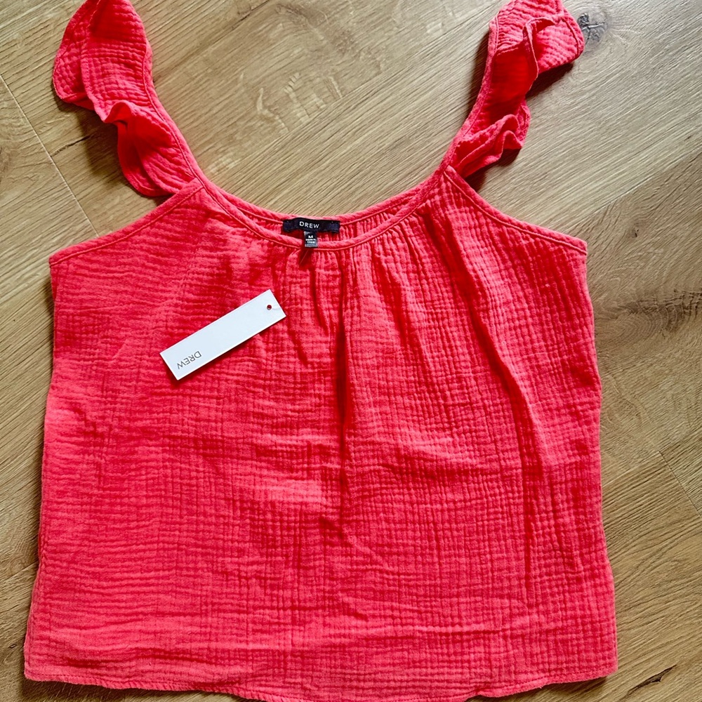 DREW Vibrant Coral Ruffle Camisole